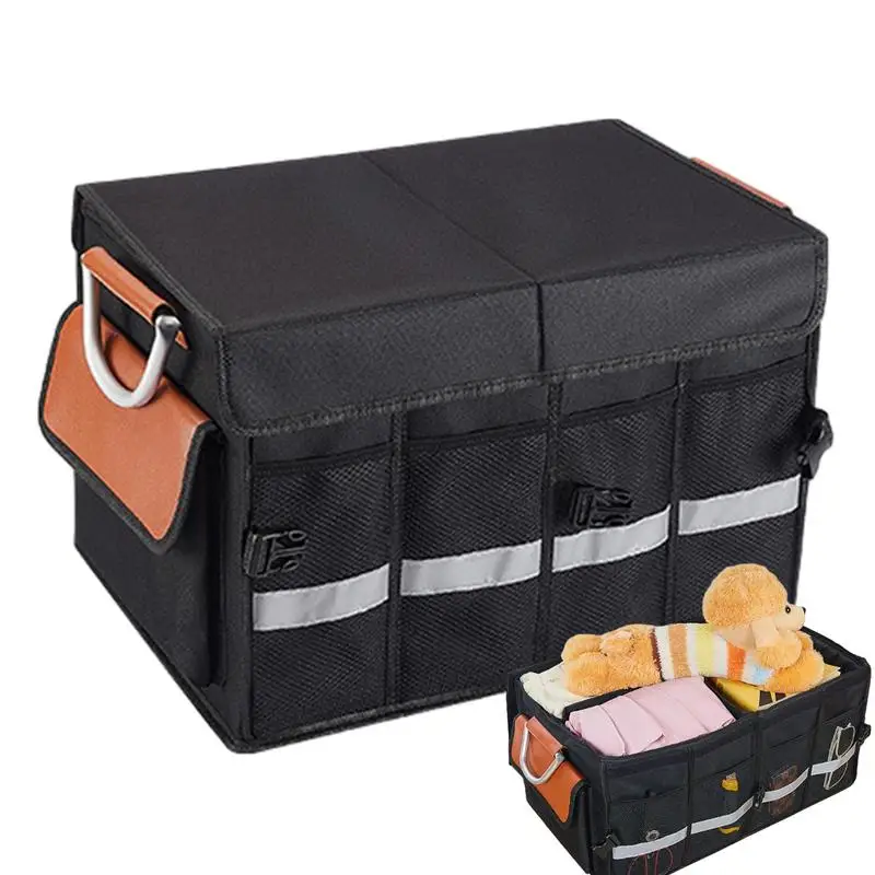 

Car Trunk Storage Box Multi Compartment With Lid Collapsible Folding Stowing Tidying Leather Container Auto Multiuse Tools