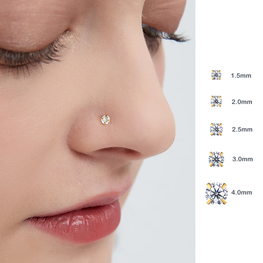 2/6PCS Stainless Steel Gold Color 18G Nose Stud Cartilage Piercing Jewellery Helix Tragus Lip Flat Back Tiny Earrings for Women 4