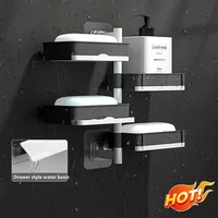 Soap Holder No Punching Rotatable 2/3/4 Layers Soap Box Container Toilet Bathroom Wall Mounted Soap Holder Bathroom Storage Box 1
