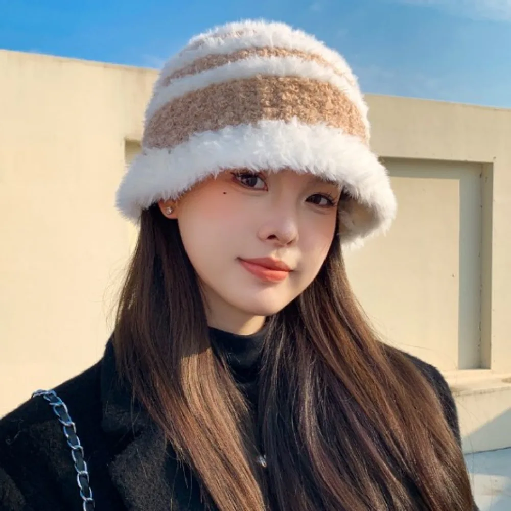 여성용 따뜻한 봉제 어부 모자, 야외 통기성 미니멀리스트 보온 모자, 방한 캐주얼 모자, 겨울 및 가을 모자