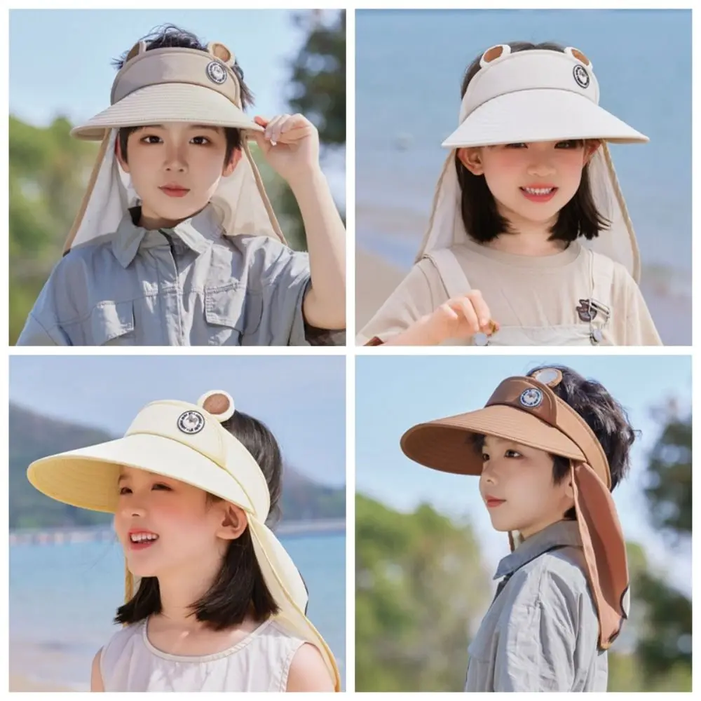 Breathable Cartoon Empty Top Hat Quick Dry Removable Kids Shawl Sun Hat Sunscreen Wide Brim Baby Sun Protection Hat Summer