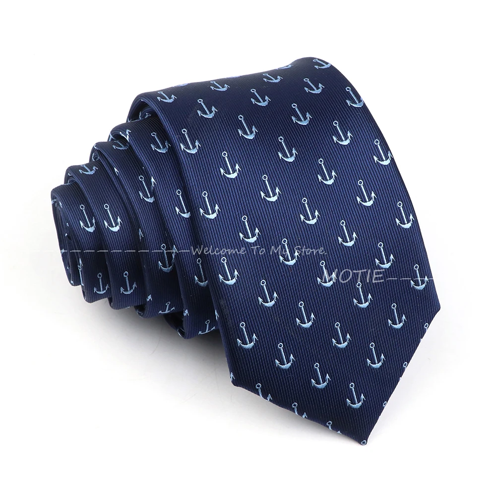 Lovely Polyester Necktie Blue Small Sailboats Pattern Tie For Men Wedding Party Daily Wear Shirt Suit Decoration Accessory Gift