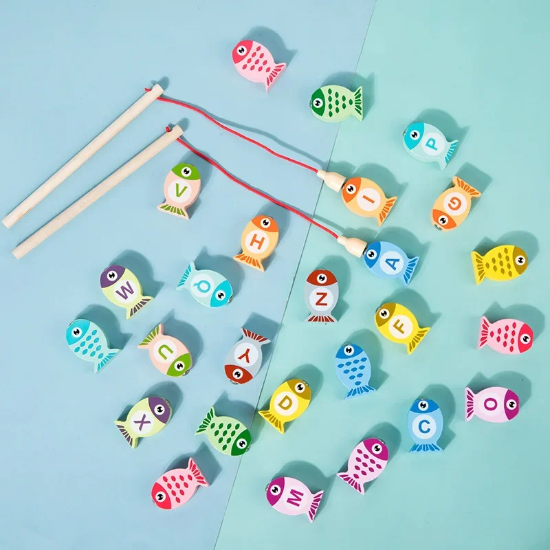 Kids Wooden Fishing Game Toys Gifts Early Education Alphabet Numeric Cognitive Toys Children Interactive Games Toys for Gifts 5