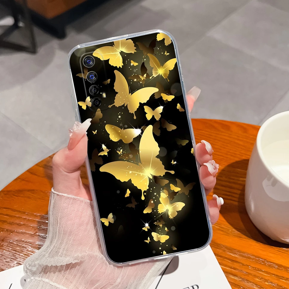 Gradient Flowers Pattern Soft Clear TPU Silicone Phone Case