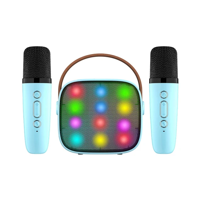 Mini máquina de Karaoke con 2 micrófonos inalámbricos para niños y adultos,  18 canciones precargadas, Bluetooth portátil - AliExpress