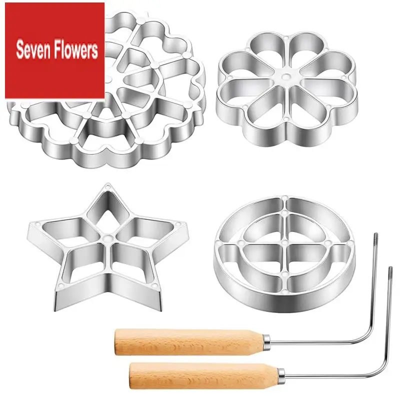 Cooking Stamp Maker Kit Cookie Cutters Aluminum Alloy Waffle Molds Bunuelos Mold With Handle 6Piece