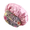 Women's Satin Solid Sleeping Hat Night Sleep Hair Care Bonnet Nightcap Silky Shower Caps Elastic Flower Print Band Unisex Cap 6