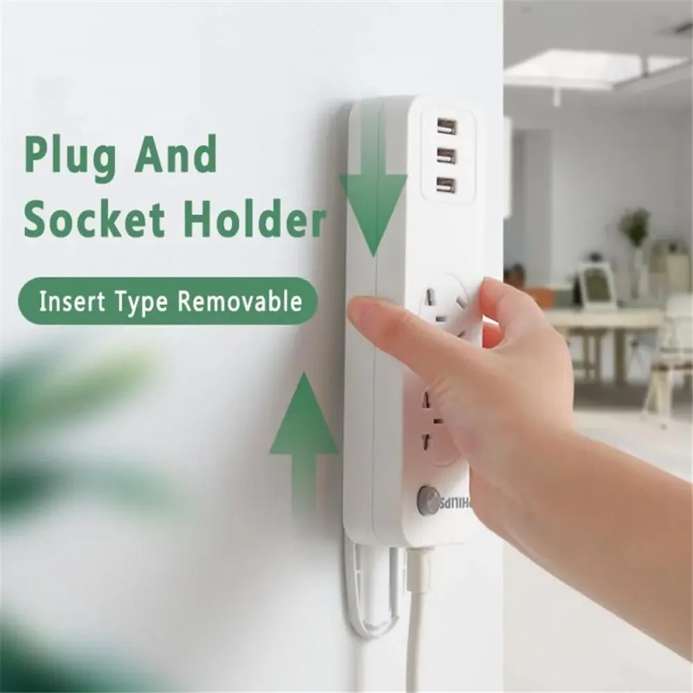 White Wall-Mounted Sticker Punch-free Plug Fixer Home Self-Adhesive Socket Fixer Seamless Power Strip Holder Home Decoration wall mounted socket fixer