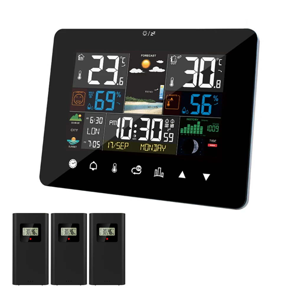 Digital Thermometer FanJu Weather Station Wireless Digital Indoor Outdoor Forecast Touch Screen Table Desk Clock Temperature Humidity Meter