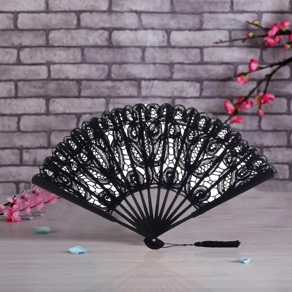 Description Picture 5 of itemHollow Lace Folding Fan Black White Lace Folding Fan Vintage Handheld Fan Women Girls Art Craft Gift Decor Photographic Props