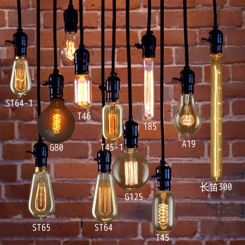 Edison Bulb E27 220V 40W ST64 A19 T45 G80 G95 G125 Incandescent Filament Bulb Lighting Retro Edison Light