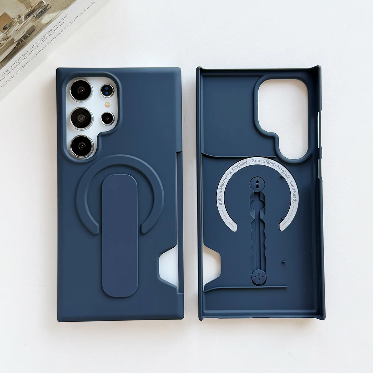 Magnetic Stand Case with Matte Finish and Ring Holder - Magsafe Compatible Cover with Card Pocket Slots