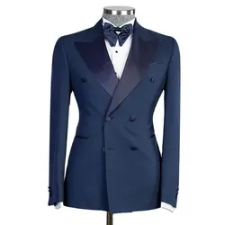 One Piece Navy Mens Jacket for Wedding Prom Party Double Breasted Coat Peaked Lapel Men Blazers Costume Homme Mariage