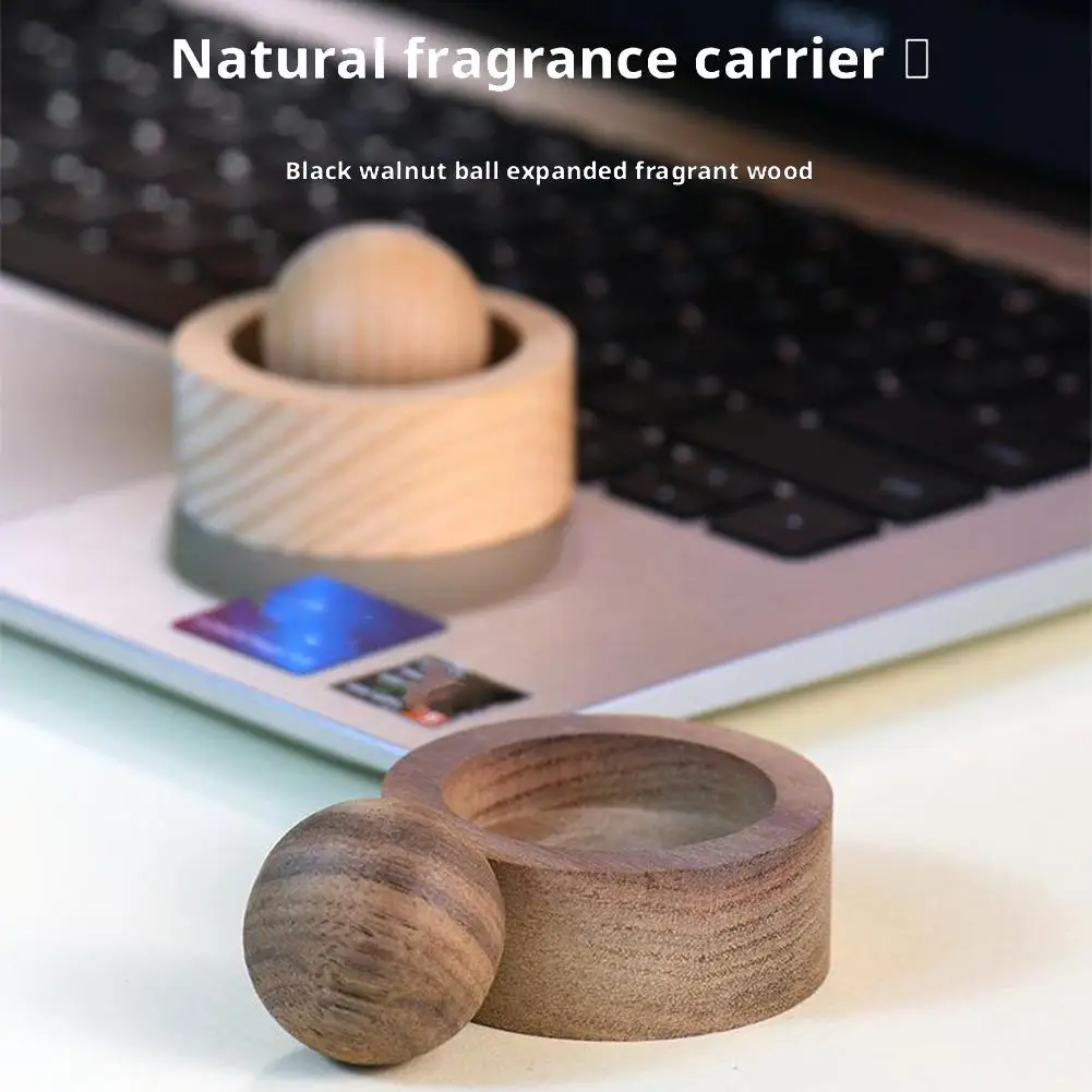 자동차&홈 아로마테라피 디퓨저 우드 블랙 월넛 라운드 오너먼트 볼 자동차 방향제 에센셜 대시보드 우드 오일 스톤 디프 P9A0