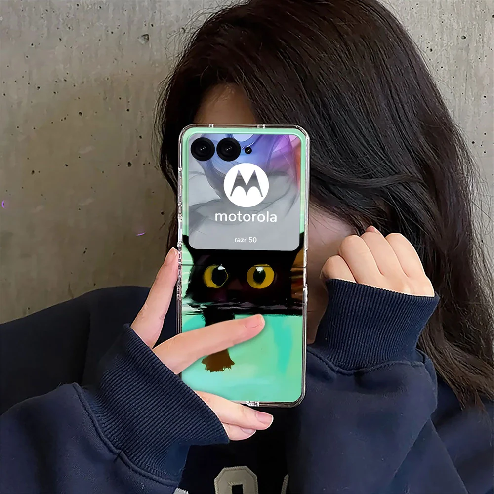 Cute Lazy Black Cat Transparent Hard Folding Phone Case Cover