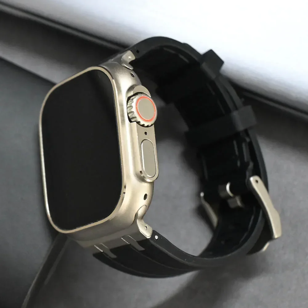 Titanium Color Silicone Band For Apple Watch Ultra 2 49mm Series 9 45mm Strap For iWatch 8 7 6 5 SE 4 44mm 42mm Sports Bracelet