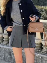 HOUZHOU Wide Pleated Mini Skirt Women Vintage Preppy Style Sexy High Waist A-line Gyaru Tennis Skirt with Shorts Summer School