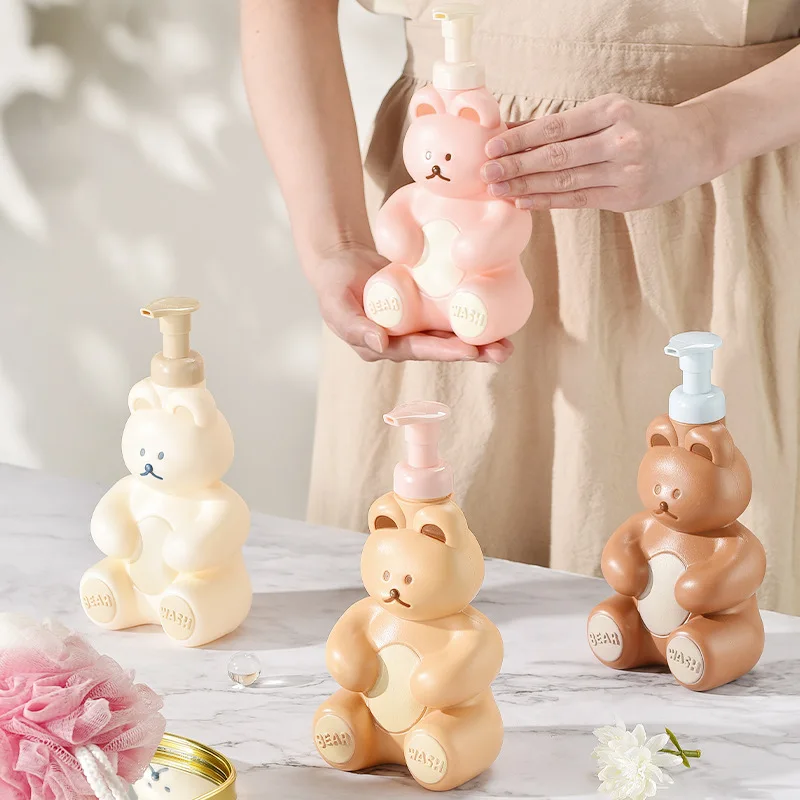 

250/500ml Cute Bear Foaming Soap Bottle Empty Plastic Mousse Facial Cleaning Pump Bottle Refillable Lotion Shampoo Dispenser