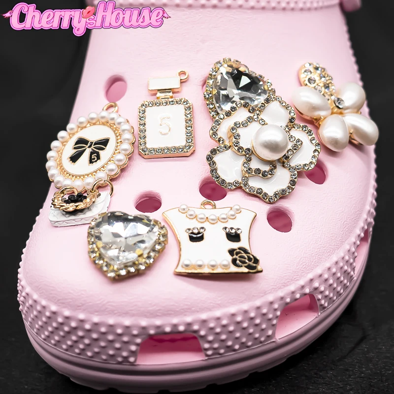 8pcs Gems Croc Charms Bling Perfume Shoe Charms Metal Bags fit Women Croc  Flower Pins Clog Jeans Girls Gift