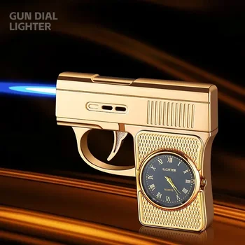 New Creative Gun Type True Watch Windproof Jet Blue Flame Butane Gas Torch Lighter Outdoor Funny Portable Cigar Lighters Smoking - Image 1