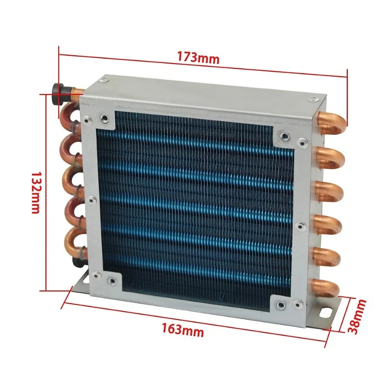 Condenser Radiator Refrigerator Freezer Air-cooled Water-cooled Aluminum 7mm Fin and Copper Tube Heat Exchanger Small Shell 1PCS