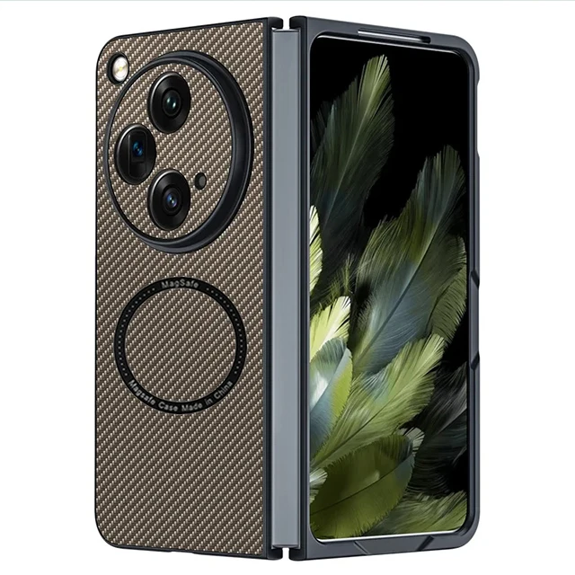 

For Magsafe Magnetic Luxury Carbon Fiber Leather Case For Oppo Find N3 Wireless Charging Cover For Find N3 N2 Flip Phone Cases