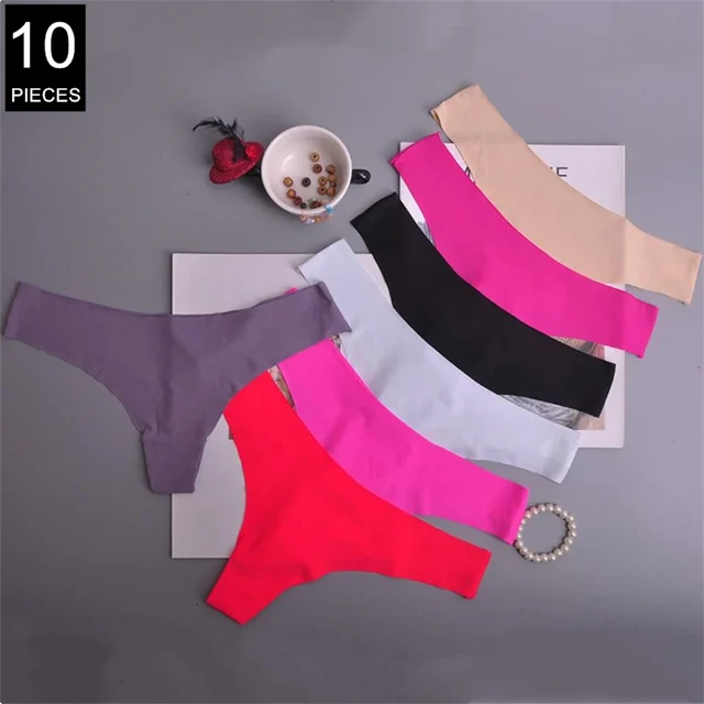 10 Pcs/Pack Seamless Ice Silk Micro Thong Women Sexy String Female  Underpants Low-rise Sports Underwear - AliExpress