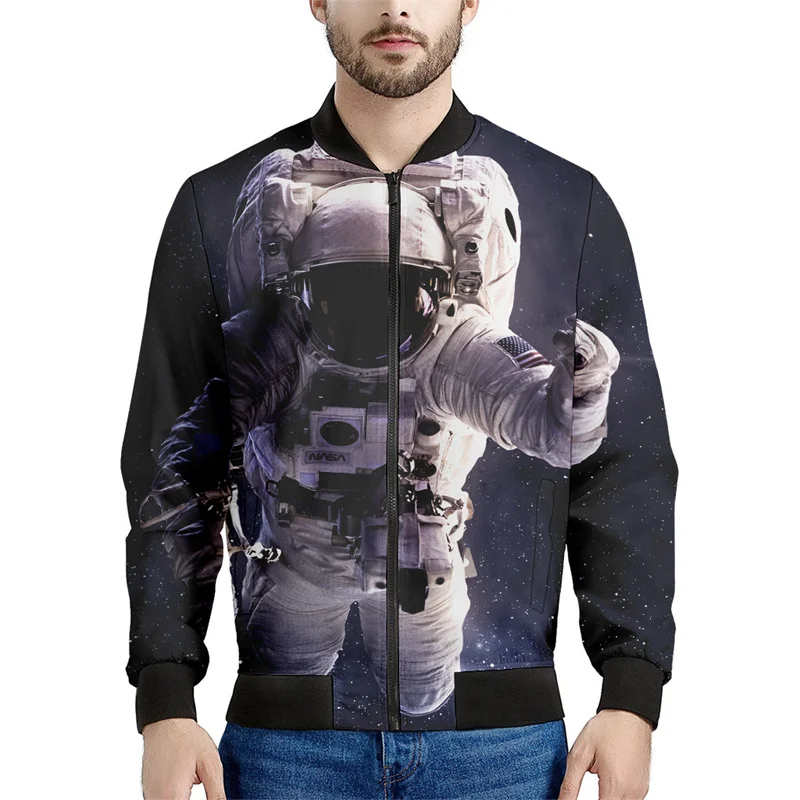 thumbnail image 1 of Chaqueta con cremallera y estampado 3D de astronauta espacial para hombre, chaqueta informal de calle, sudadera con cremallera y manga larga, 1 of 4