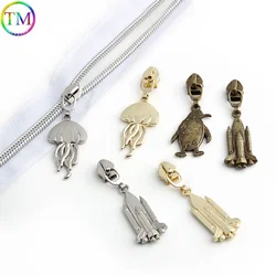 10/50PCS Kangaroo Shape Both Sided 5# Nylon Metal Zippers Puller Head For Sewing Backpack Bag Zip Slider Repair Kits Accessories