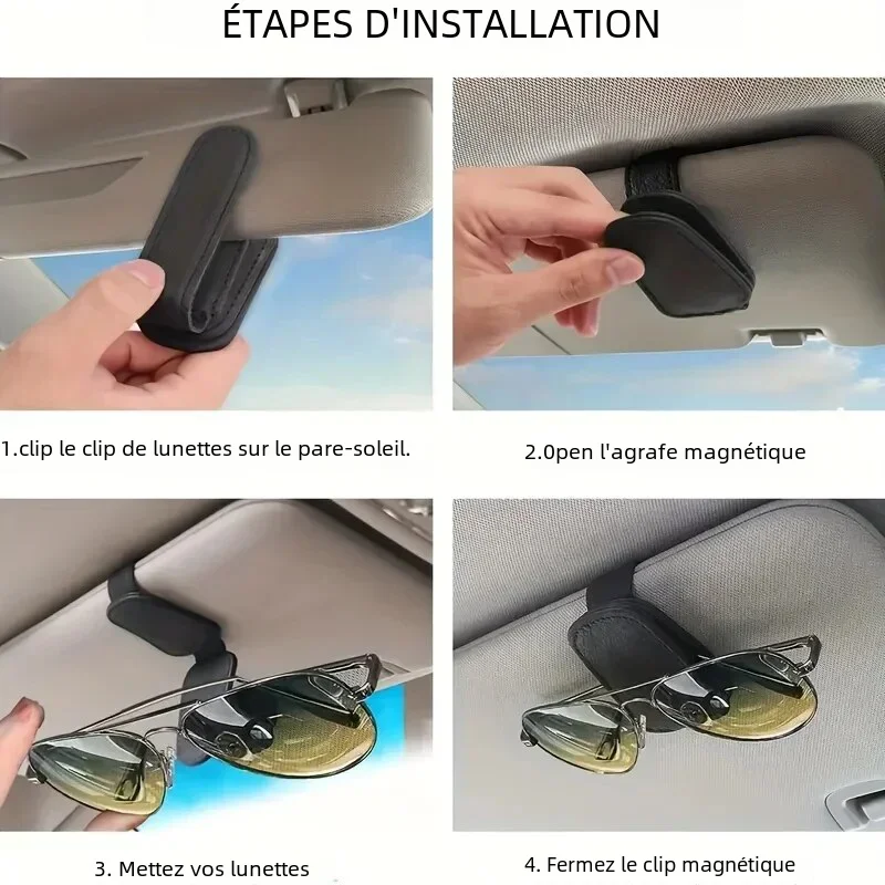 Porte-lunettes de soleil en cuir magnétique adapté aux pare-soleil de voiture, clip de billet, accessoires de voiture, 1 pièce