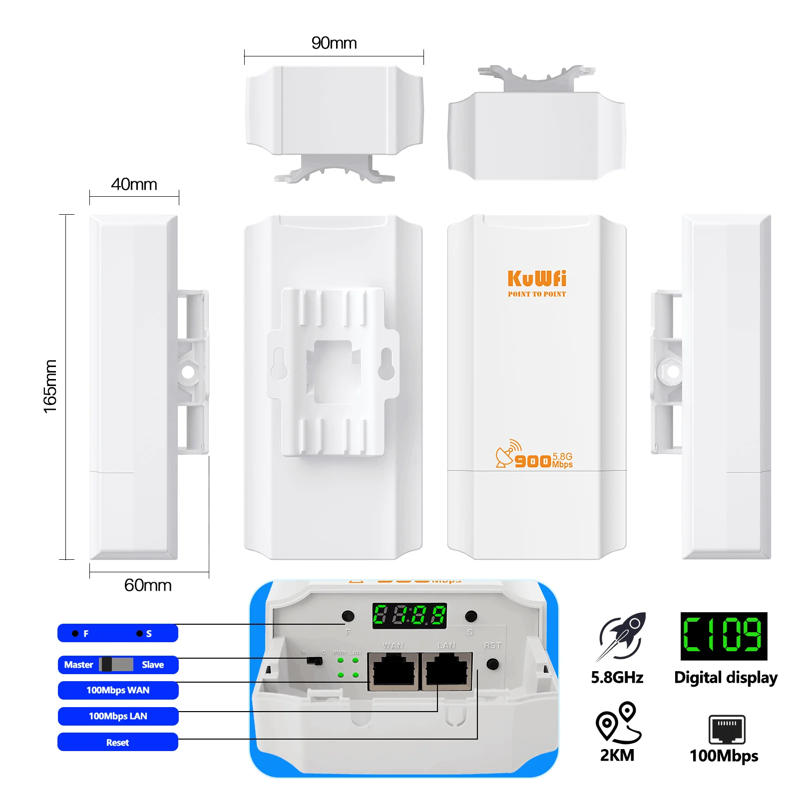 Kuwfi-outdoor Wireless Cpe Bridge Wi-fi Signal Amplificador Iptp Long Range Extender Impermeável ap Repeater 5.8g 900mbps - Imagem 5