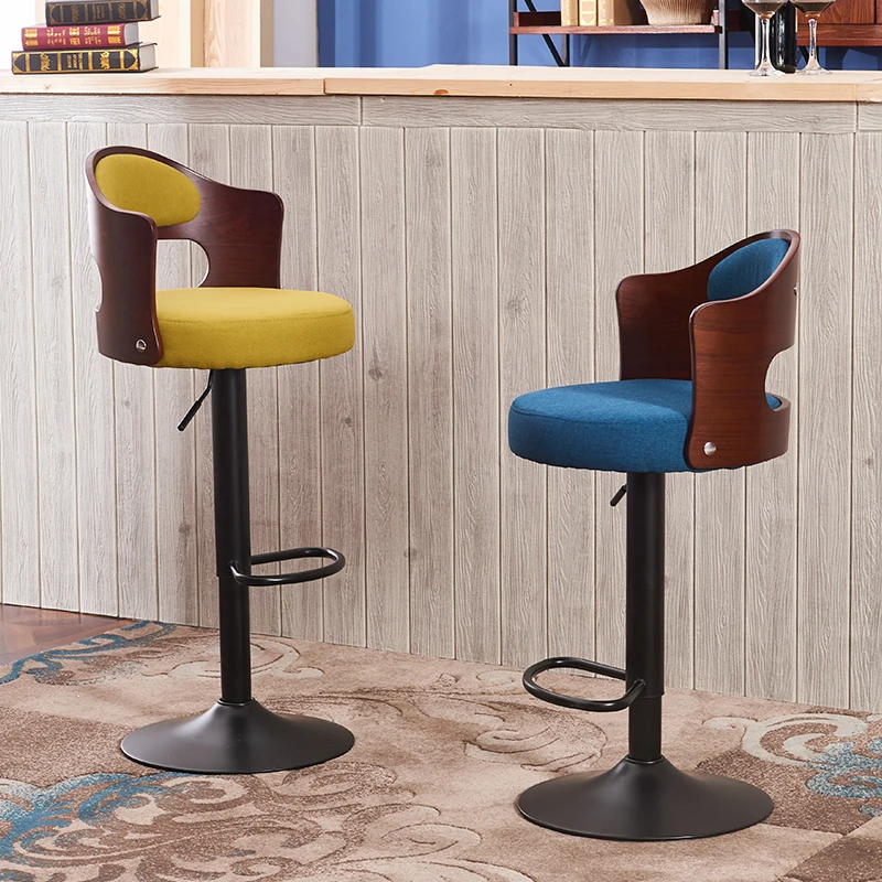 Modern Style Bar Stool Solid Wood Bar Stools Home Retro Back Lift Swivel Chair Rotary High Stool Front Desk Cashier Chair