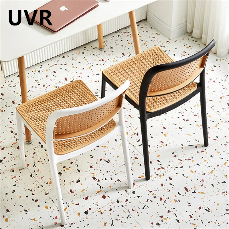 

UVR High Quality Restaurant Chairs Outdoor Faux Rattan Plastic Chairs Home Backrest Office Chairs Stackable Dining Chairs