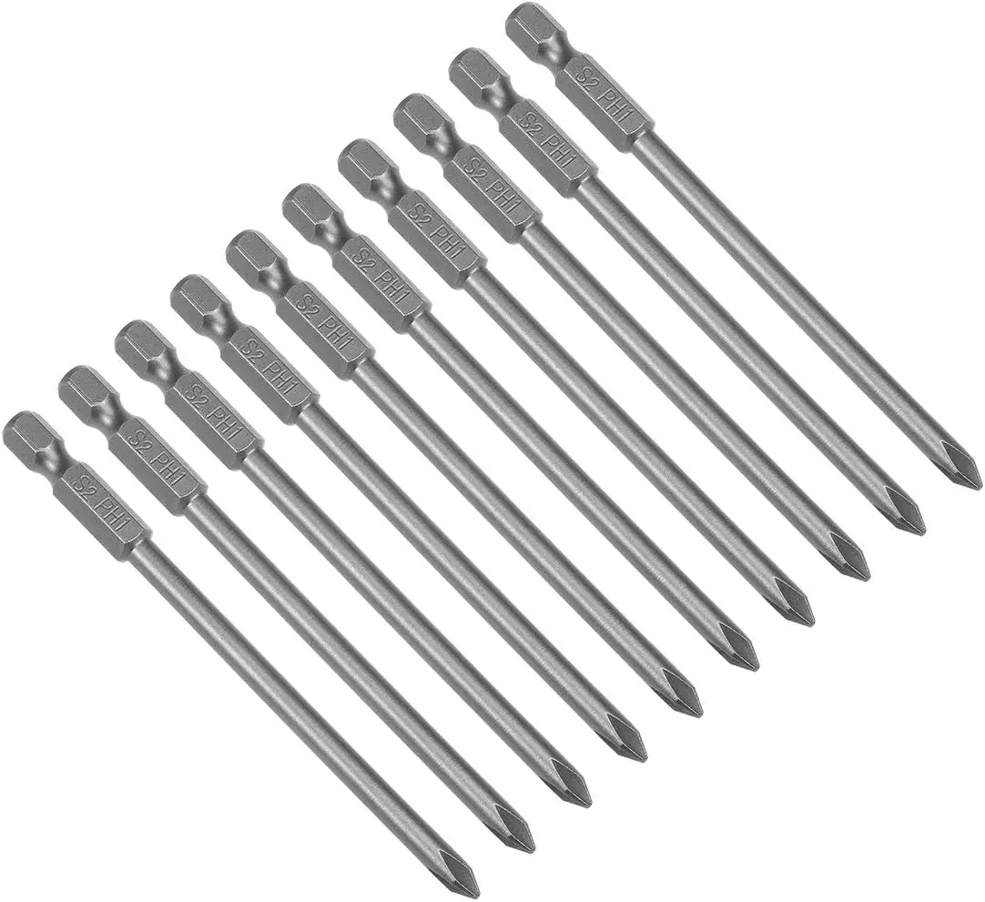 

10pcs 100mm 1/4" Hex Shank 4mm PH1 Magnetic Phillips Head Screwdriver Bits S2 High Alloy Steel