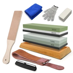 Professional 3 - in - 1 Double - Sided Knife Sharpening Stone with Bamboo Base & Angle Guide - Whetstone (Professional Set C)