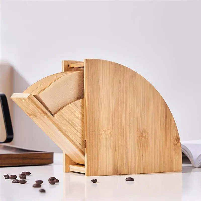 Storage Rack Tabletop Filter Stand Cone Coffee Filtering Paper Desk Organizer Shelf Filters Holder Wooden