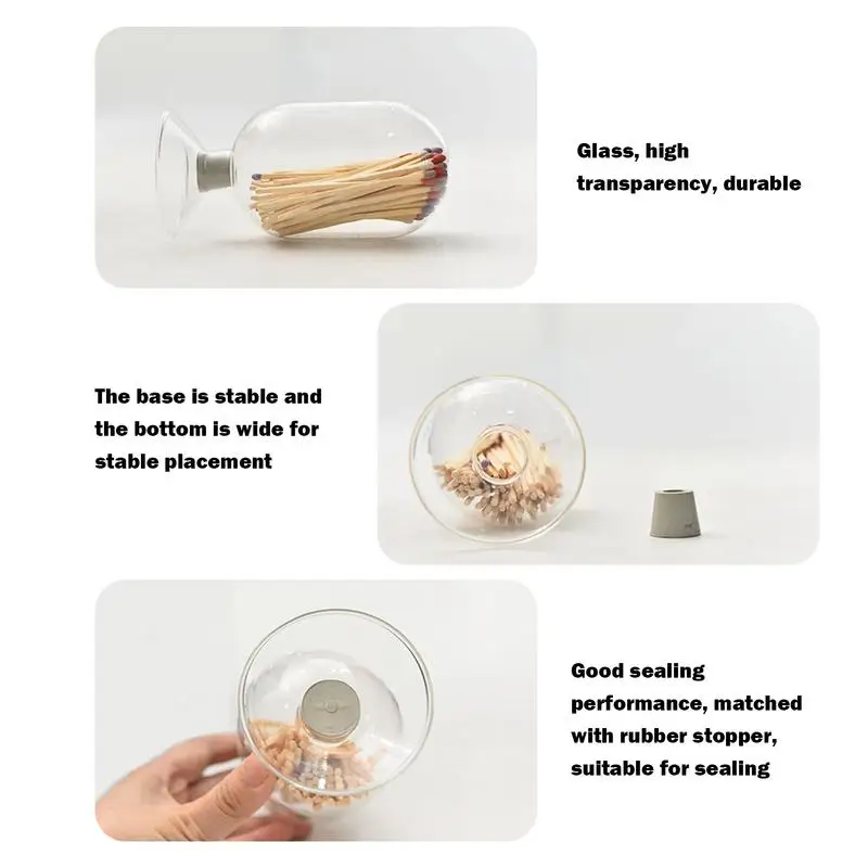 Glass Matchstick Holder Match Cloche Bottle Strike Jar Home Display Glass Bottle Matches Container Display Dome