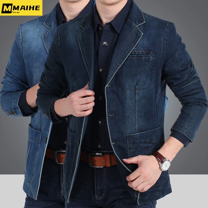 

90's vintage men's denim jacket 2023 autumn new cotton suit collar casual coat brand Fashion Clothing Business slim men's jacket