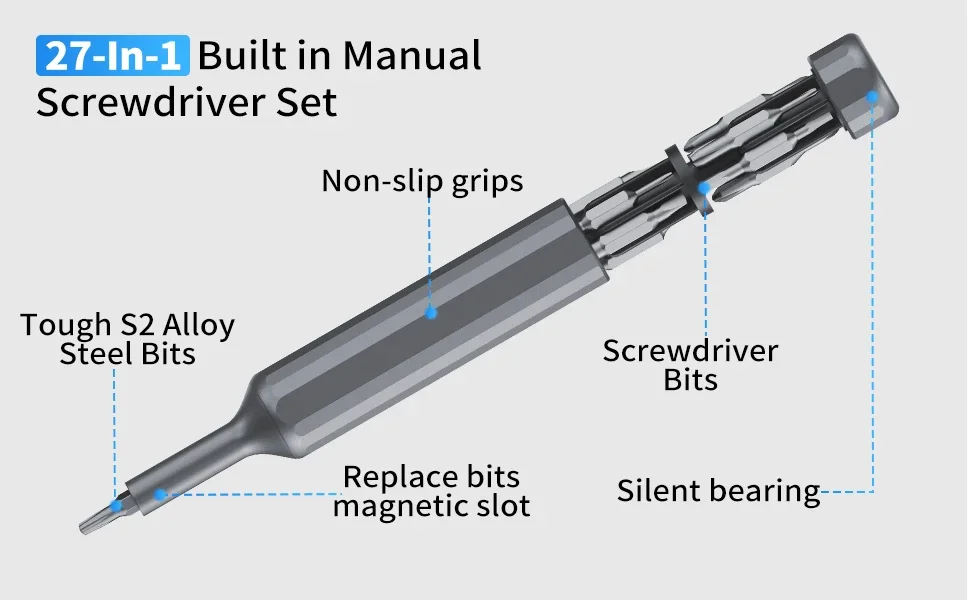 27/39-in-1-Präzisions-Schraubendreher-Set, manueller Stift, kleiner Schraubendreher mit 38 magnetischen Torx-Phillips-Bohrern, Mini-Reparaturwerkzeug – Detail 2