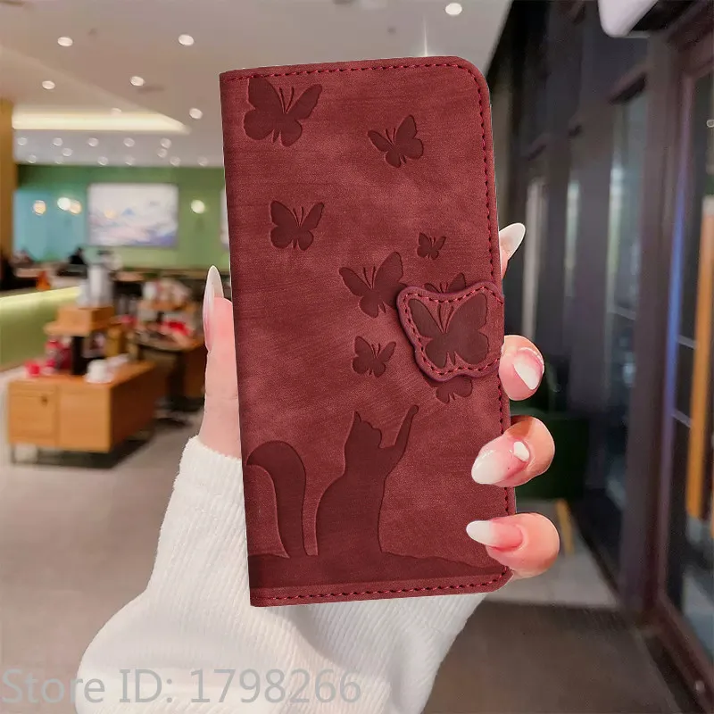 Butterfly & Cat Leather Wallet Flip Cover Case