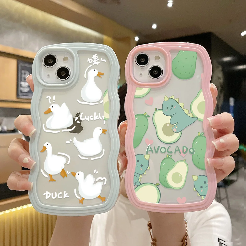 

Cartoon Duck Phone Case For Iphone 14 Pro Case iPhone 11 13 12 14 Pro Max 14 Plus X XR XS Max Fundas SE 2020 7 8 Plus Wavy Cover