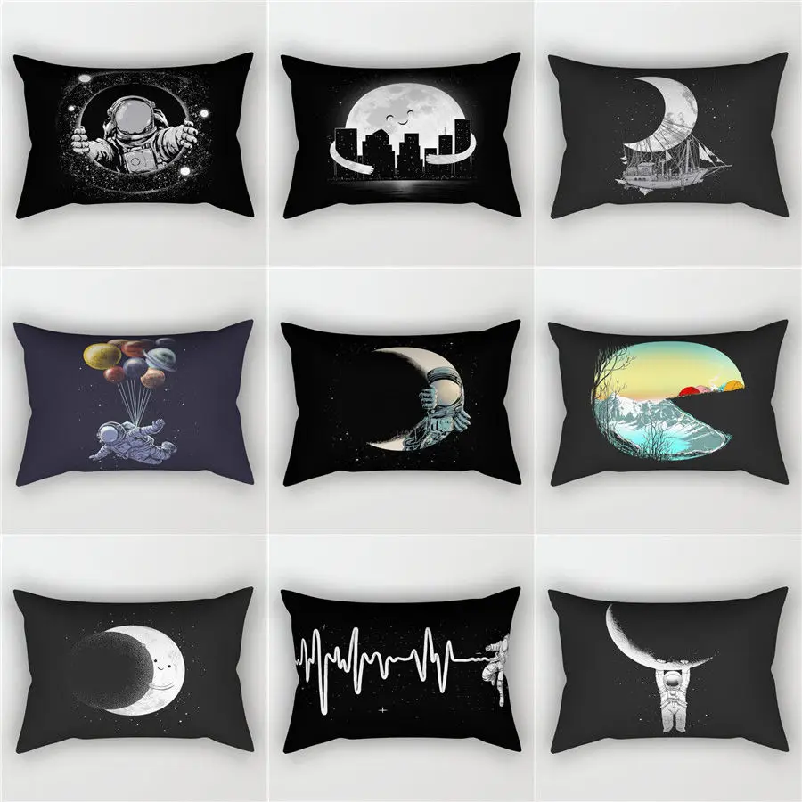 

Nordic INS Black and White Astronaut Series Double-sided Super Soft Short Velvet Pillow Room Sofa Waist Pillow Cushion Pillow