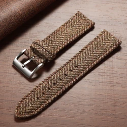 Vintage Weave Genuine Leather & Tweed Nylon Quick Release Watch Straps - 22mm (Khaki)