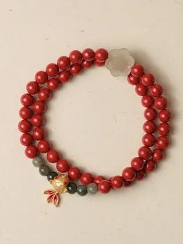 2023 New Natural Raw Ore Imperial Sand Cinnabar Bracelet Koi Hetian Jade Flower Year of Life Transfer Bracelet for Women 1