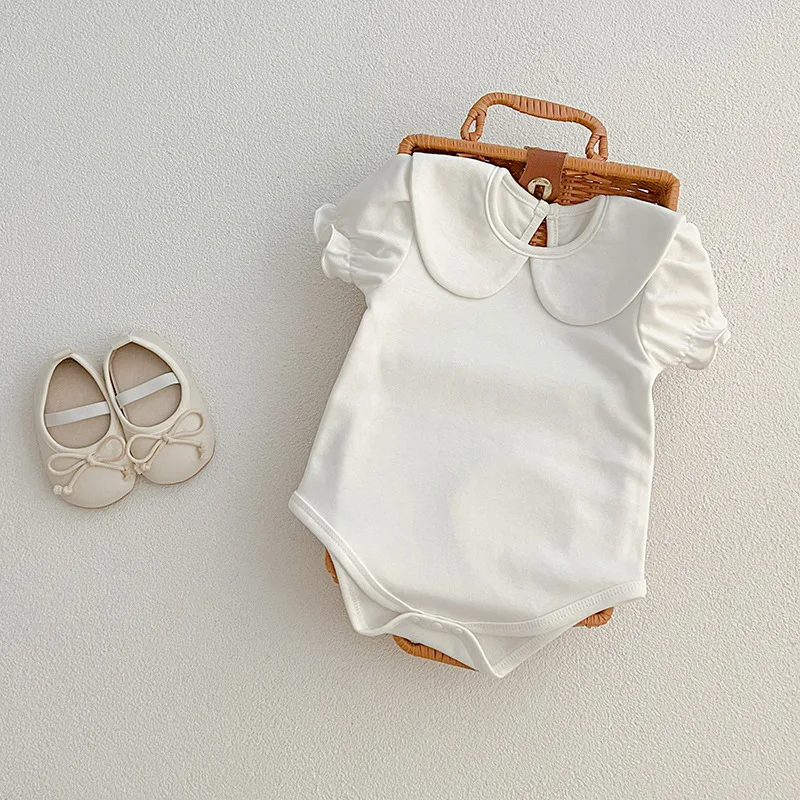 

INS Summer New Infant Toddler Girl Romper Cotton Short Bubble Sleeves Solid Thin Baby Girls Jumpsuit Newborn Girls Outfits