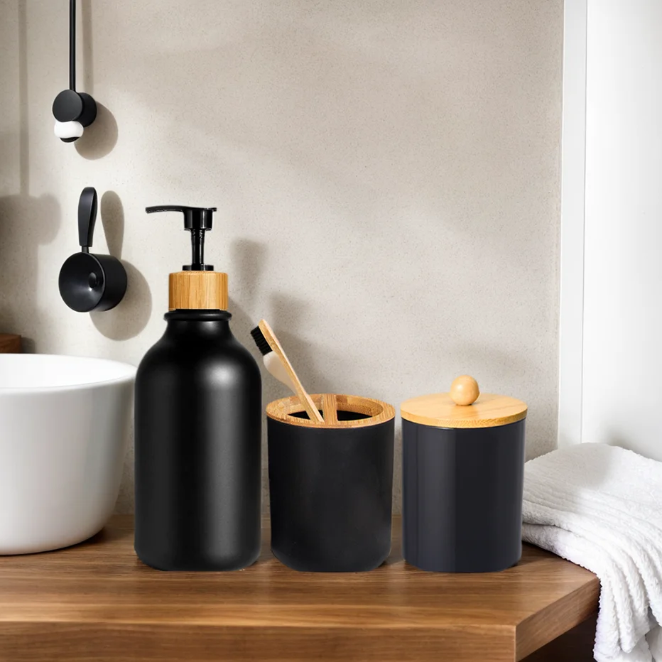 Lotion Soap Dispenser Cotton Swab & Toothbrush Holder Farmhouse Decoration Bathroom Storage Container Soap Dispenser 4