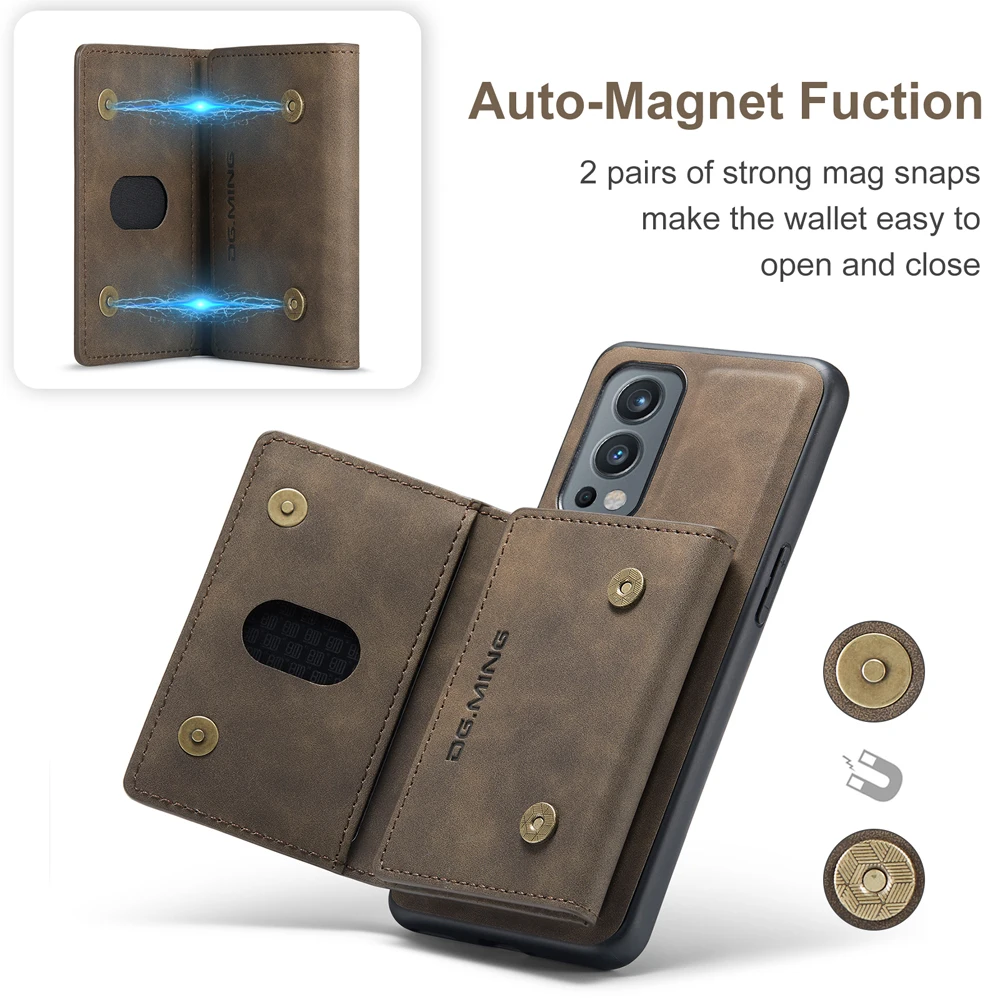 DG.MING For OnePlus Nord 2/OnePlus 9RT 5G Wallet Case Detachable Leather Magnetic Sleeve Cover Case for OnePlus 12 11 9/9Pro/9R