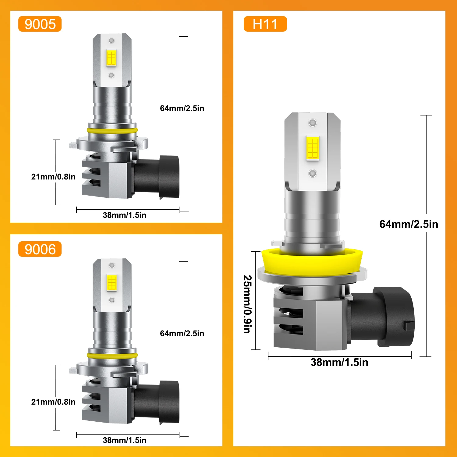 MZGN 2Pcs H11 H8 H9 Mini Led Headlight Bulb Turbo 1:1 Size Csp 6pcs for Car Lamp Fog Lights 9005 9006 DRL 6500K White 12V