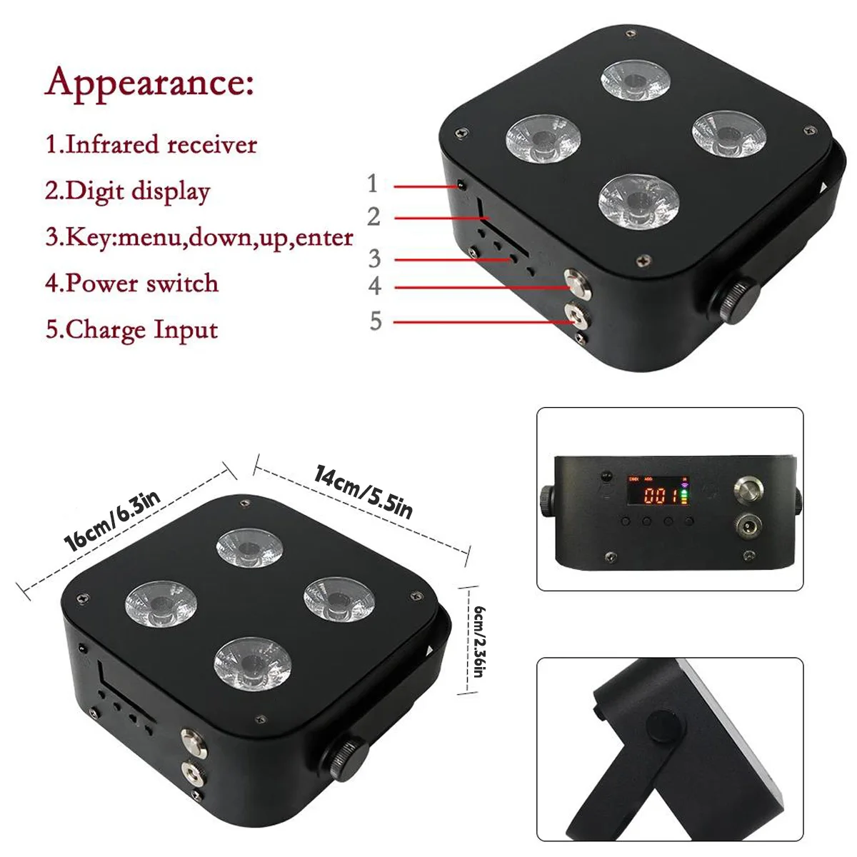 1pcs Rechargeable Par Light, 4*18W RGBWA UV 6 in 1 Battery Powered Light, Wirele