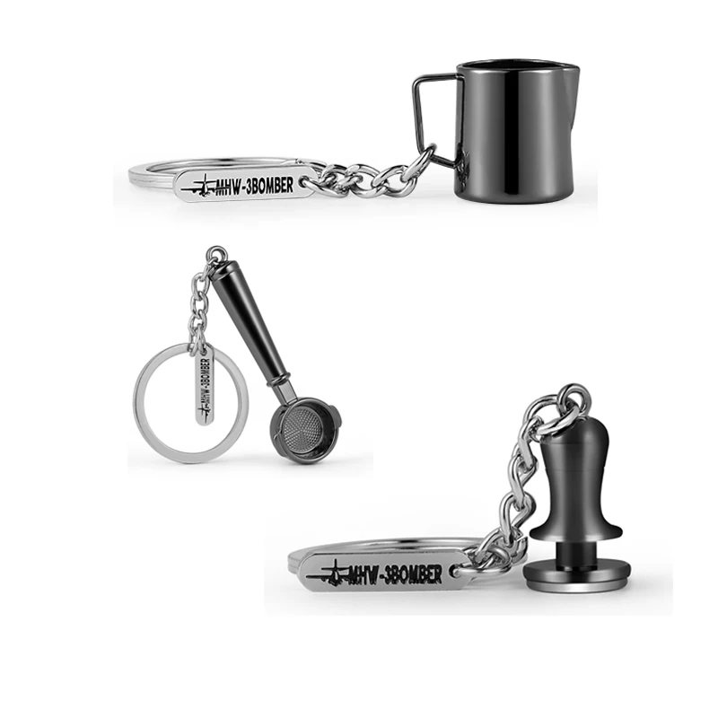 MHW-3BOMBER Keychains Espresso Portafilter Tamper Milk Pitcher Shape Keychain Delicate Souvenir Coffee Accessories Gifts
